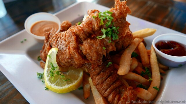 Battered Brown Fish and Chips with Ketchup and Chipotle Spicy Dip.jpg